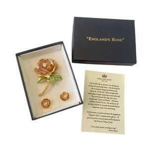 NWT vintage 1997 RJ Graziano England’s Rose Diana brooch & pierced earring set
